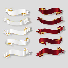 Set of red, white and gold ribbons