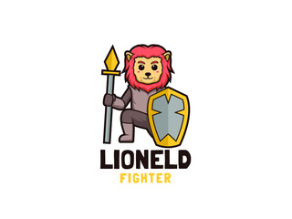 cartoon lion fighter logo character mascot design illustration