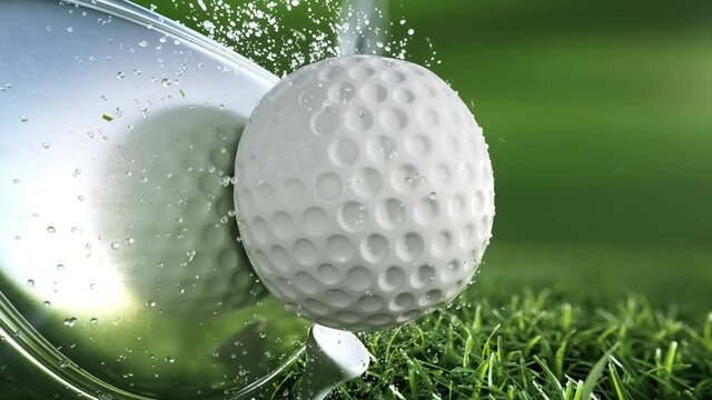 Golf club, hitting the golf ball, super slo-mo, close-up, extreme realistic detail