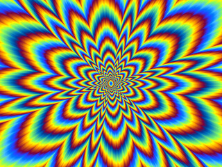 Pulsing fiery flower. Optical illusion of movement. 