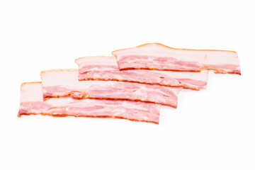 Raw bacon slices isolated on a white background.