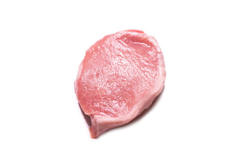 Raw pork pieces isolated on a white background.