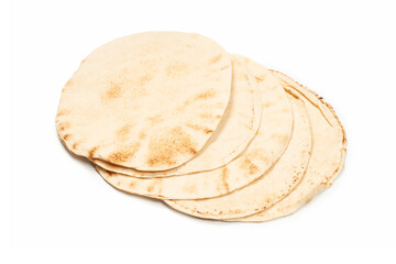 Grilled pitta bread isolated on white background.