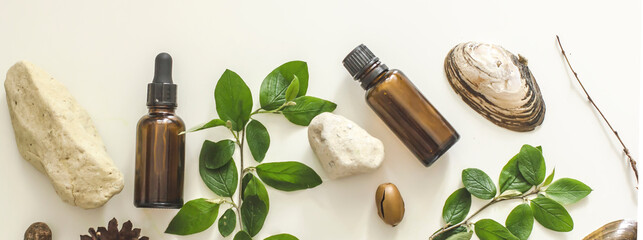 Organic bio herbal cosmetics for skin care. Wellness skin care. Natural cosmetic oil, stones,...