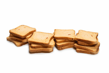 Delicious bread slices isolated on a white background.