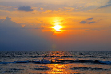Fototapeta na wymiar Seascape on a sunset, Horizon over the water.
