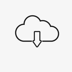 cloud file downloads of black color. Line cloud storage icon on white background