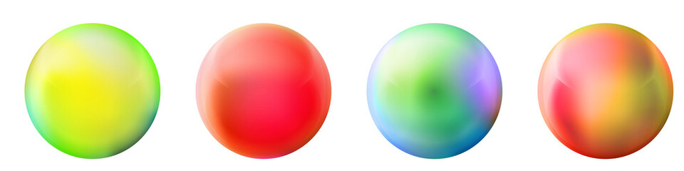 Set with glass colorful balls. Glossy realistic ball, 3D abstract vector illustration highlighted on a white background. Big metal bubble with shadow