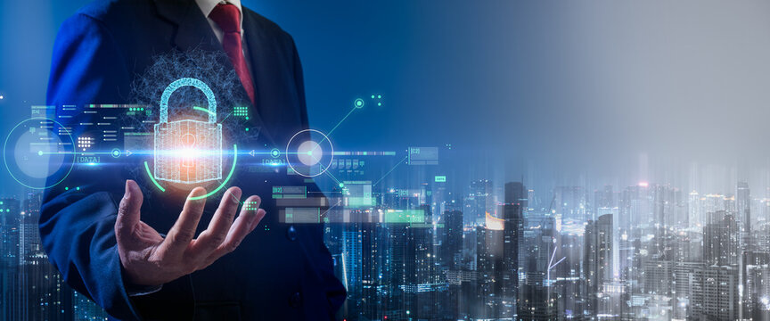 Panoramic web banner of Fingerprint scan provides security access with biometrics identification.Futuristic Technology in Cyber security and data protection,RPA,5g,big data,iot,vr,mixed virtual.