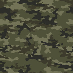 Forest camouflage pattern khaki vector seamless background.