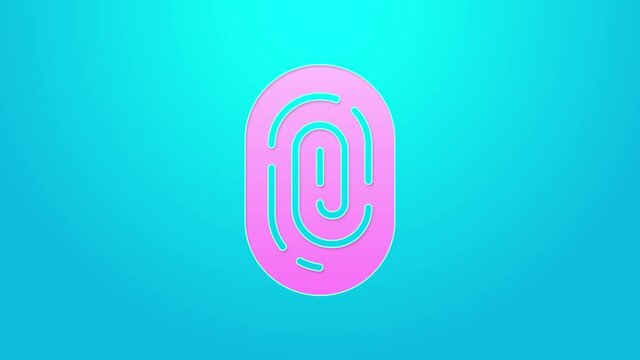 Pink line Fingerprint icon isolated on blue background. ID app icon. Identification sign. Touch id. 4K Video motion graphic animation