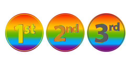 Medals for the first, second, third place in rainbow love concept. LGBT flag. Human rights and tolerance. Vector illustration.