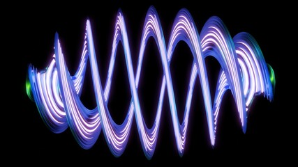 3d render of abstract neon shiny swirl or spiral spring isolated on black background. Digital illustration for wallpapers, posters and covers. Futuristic design.