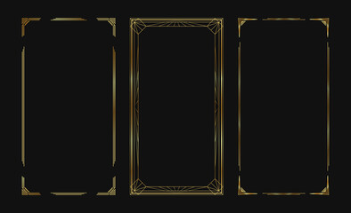 Set of golden vector frames for stories in social media. Isolated Art Deco borders for design. Gold frame collection