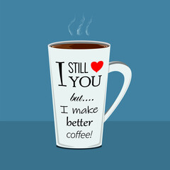 Duży kubek kawy pełny pysznej latte i miłości. - obrazy, fototapety, plakaty