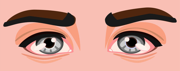The eyes of a handsome man look forward. isolated against the skin. Vector illustration. A beautiful look in a man's eyes. Expression of emotions through the eyes.