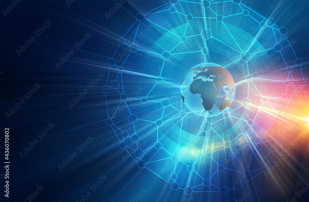 Poster global international connectivity background with connection lines around the globe