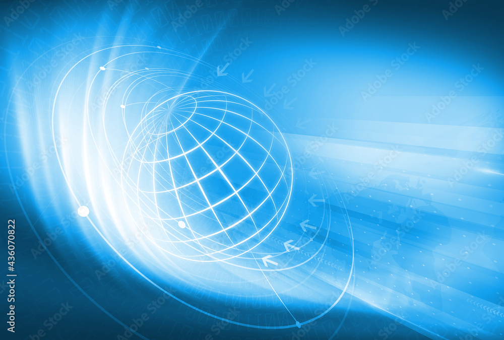 Poster global business background, multiple circles connected by curves and dots