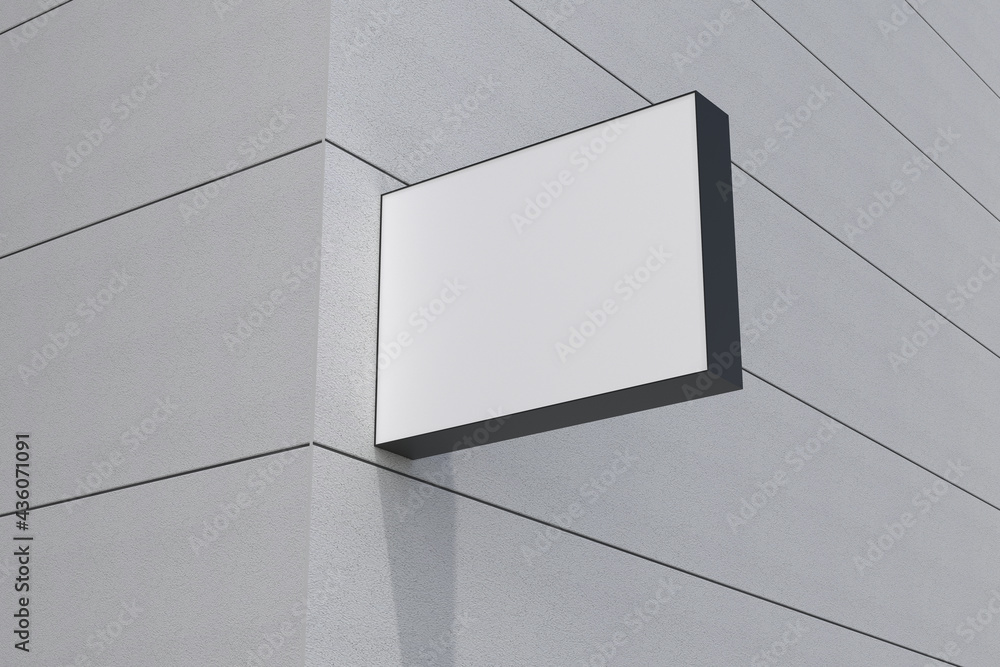 Poster closeup view of a blank rectangular shaped billboard with a white space attached to the wall