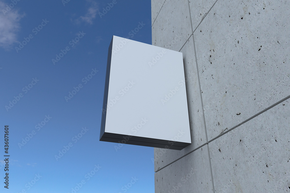 Poster closeup view of a blank rectangular shaped billboard with a white space attached to the wall