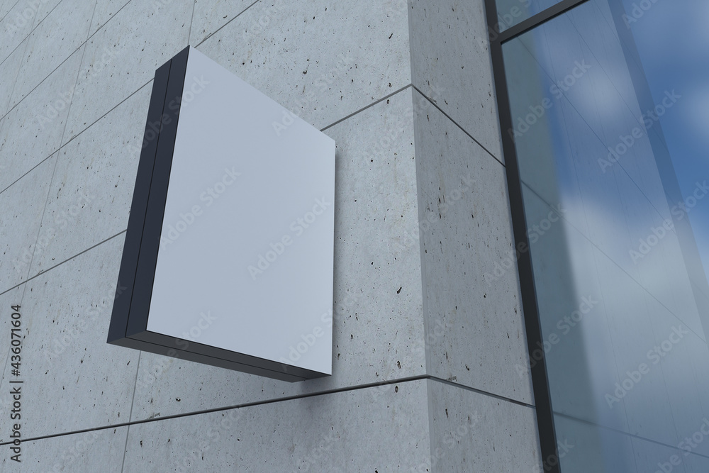 Poster closeup view of a blank rectangular shaped billboard with a white space attached to the wall