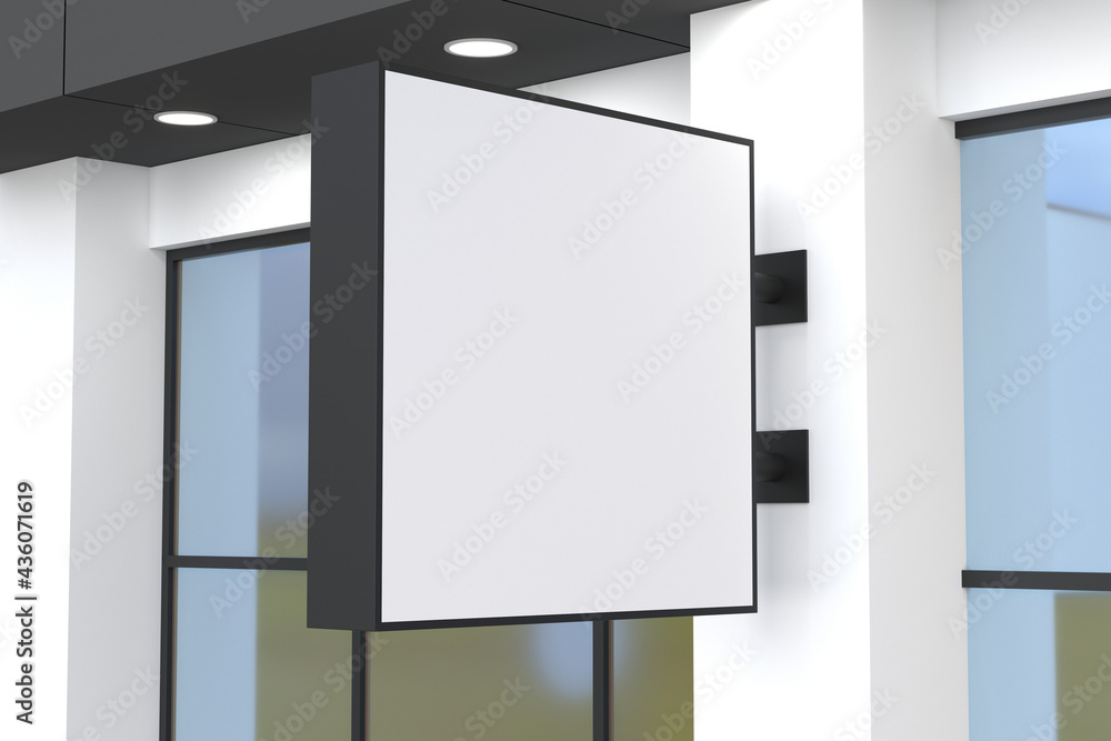 Poster closeup view of a blank square shaped billboard with a white space attached to the wall