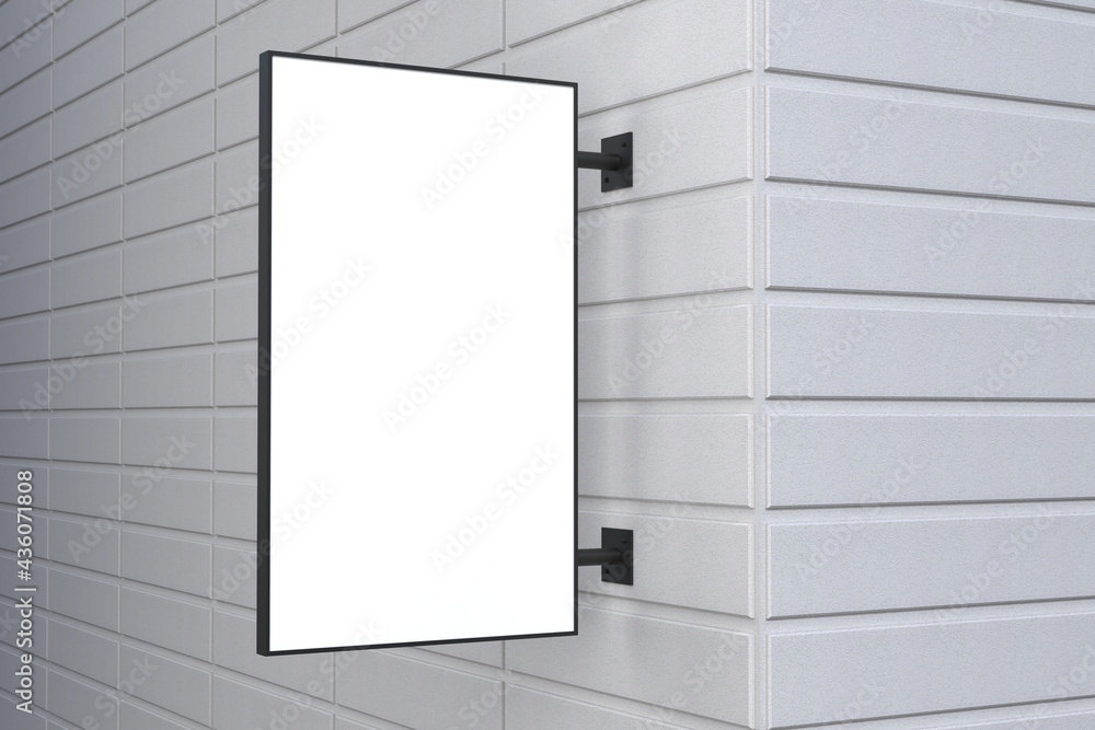 Poster closeup view of a blank rectangular shaped billboard with a white space attached to the wall