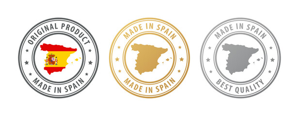 Made in Spain - set of stamps with map and flag. Best quality. Original product.