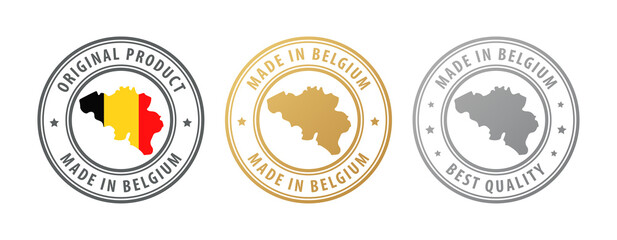 Made in Belgium - set of stamps with map and flag. Best quality. Original product.