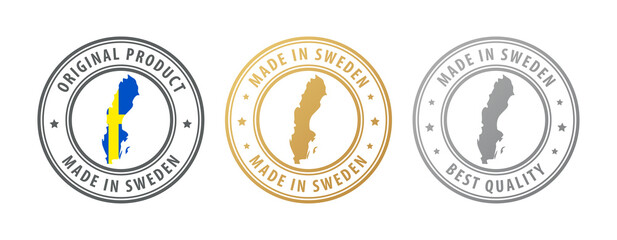 Made in Sweden - set of stamps with map and flag. Best quality. Original product.