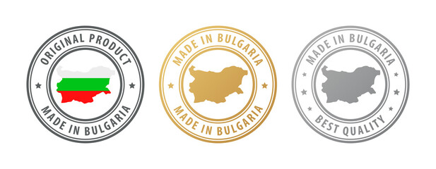 Made in Bulgaria - set of stamps with map and flag. Best quality. Original product.