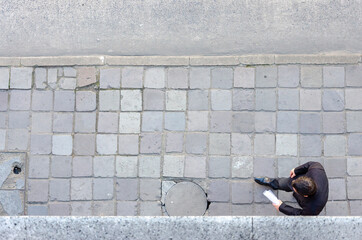 top view of people walking on sidewalk at daytime, city-life 