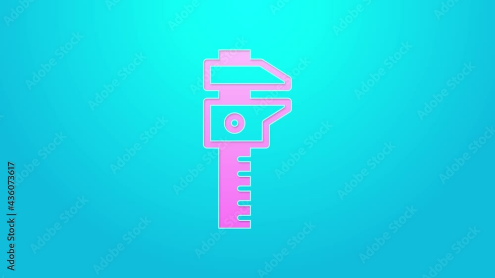 Poster pink line calliper or caliper and scale icon isolated on blue background. precision measuring tools.
