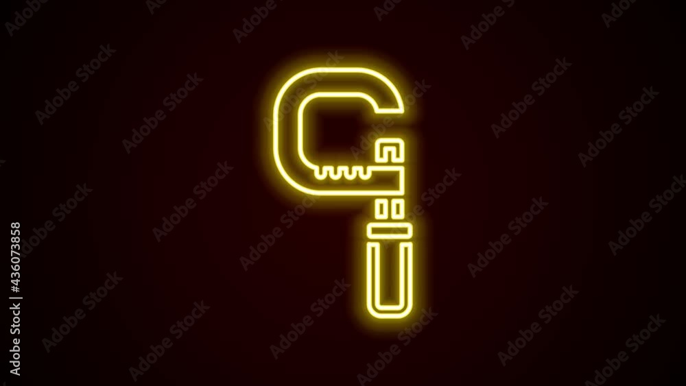 Poster glowing neon line micrometer icon isolated on black background. measuring engineer tool. universal d