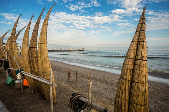 "Caballitos de Totora" a traditional way of sailing near the coast, used by Fishermen from the North of Peru, a great tourist and cultural attraction