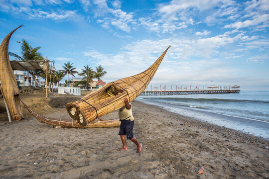 "Caballitos de Totora" a traditional way of sailing near the coast, used by Fishermen from the North of Peru, a great tourist and cultural attraction
