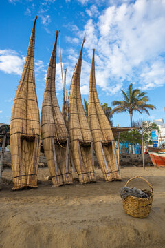 "Caballitos de Totora" a traditional way of sailing near the coast, used by Fishermen from the North of Peru, a great tourist and cultural attraction
