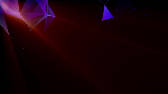 Abstract polygonal purple and blue planes and lines rotate on a black background, emitting a glow. Seamless loop.