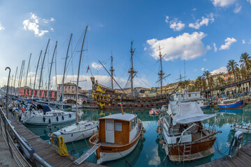 Porto antico with Galleon Neptun, Genoa, Italy