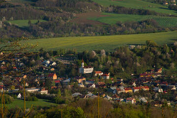 Meadows over Vizovice town with sunrise and fresh color air in east Moravia