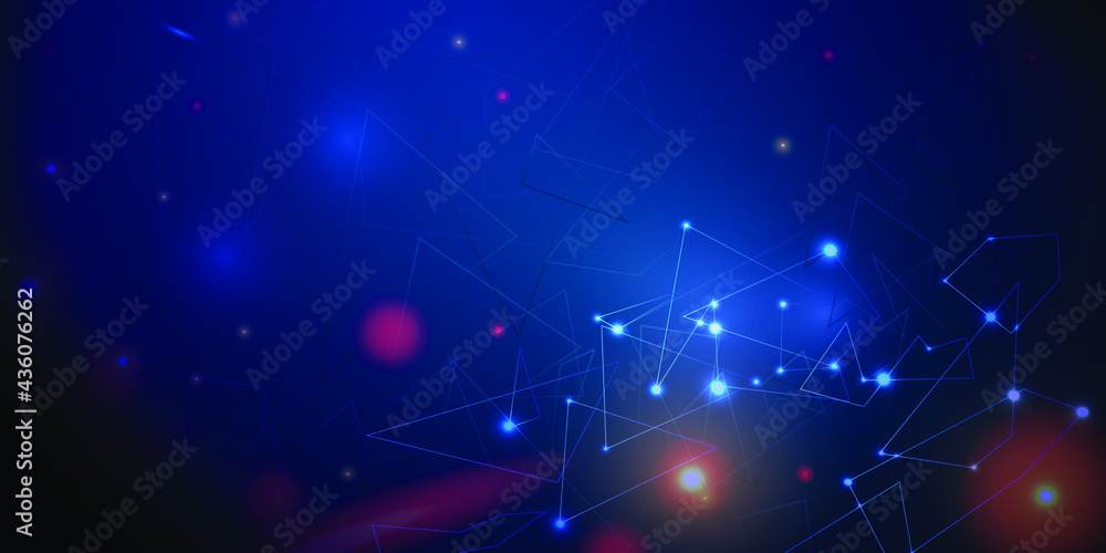 Poster abstract blue polygon tech network with connect technology background. modern dark abstract dots and