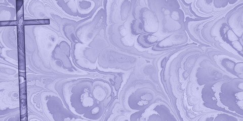 Fototapeta premium purple marbled design with darker cross and copy space, suitable for a worship slide background