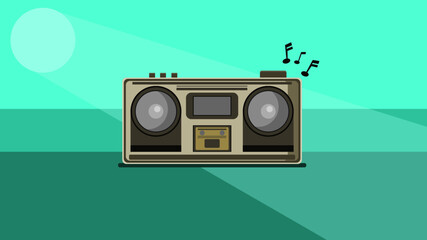 Obraz premium Retro dark yellow stereo music cartoon vector illustration