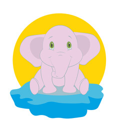Cheerful elephant sits on a cloud