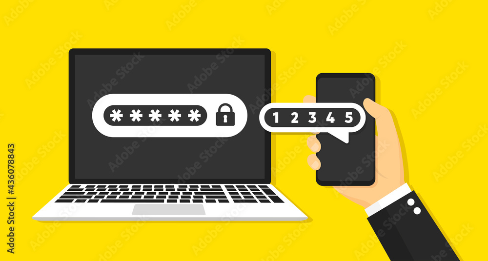 Poster two factor authentication with phone concept. vector icon
