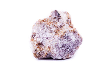 macro mineral lepidolite stone on a white background