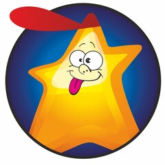 Happy cartoon star. Smiling Yellow Star Cartoon Emoji Face Character. A charismatic shiny star mascot design style smiling and waving hand