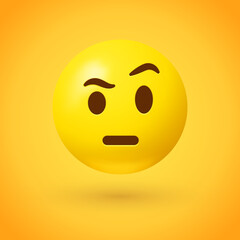 Raised eyebrow emoji face illustration on yellow background - 436081278