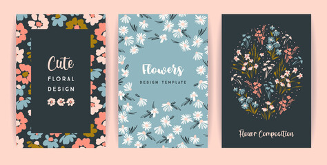Set of vector floral design. Template for card, poster, flyer, home decor and other
