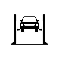 Car lift icon. Car service. Transport repair. Black silhouette. Front view. Vector simple flat graphic illustration. The isolated object on a white background. Isolate.